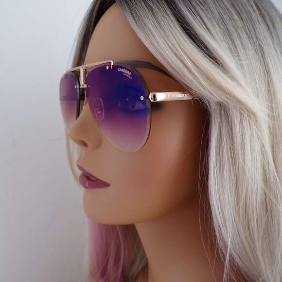 Carrera Rimless Gradient Aviator Pilot Shades, Gold Copper Blue Mirror 1032S A8 - Picture 7 of 14